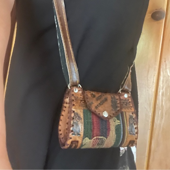 Llama mini purse bag Mexico leather vintage artisan - Picture 3 of 14